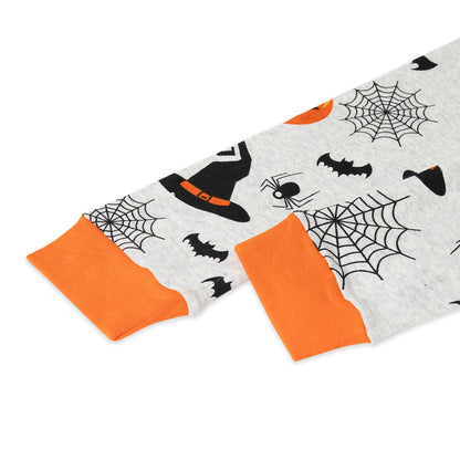 NIPAXO Halloween Boys Pajamas Set,Soft Cotton Long Sleeve Pumpkin Bat Print Ribbed Sleepwear Kids