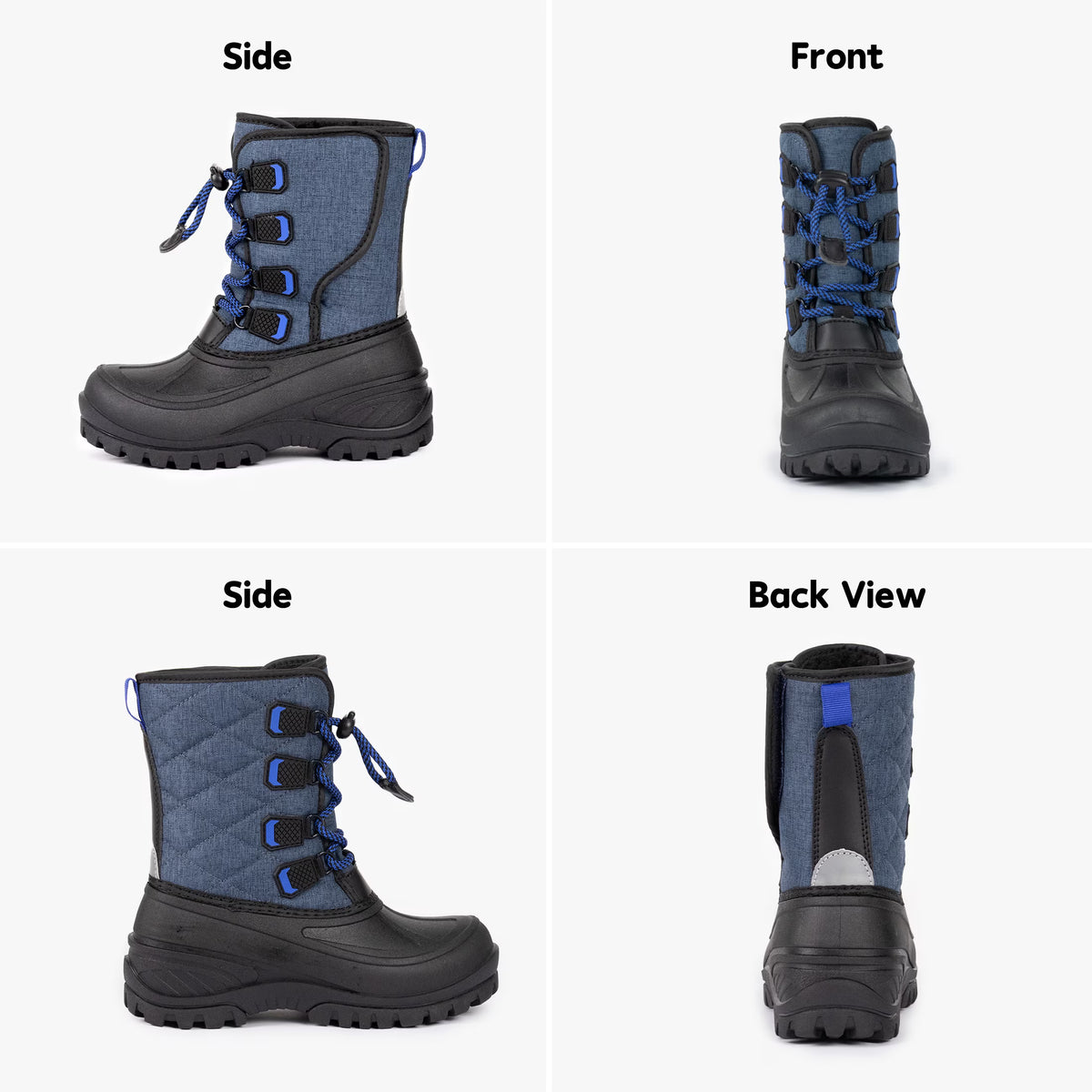 NIPAXO Kids Snow Boots Waterproof Winter Boots Blue Textured Fabric Upper Bungee Lacing Slip Resistant Outdoor Winter Boots for Boys Girls
