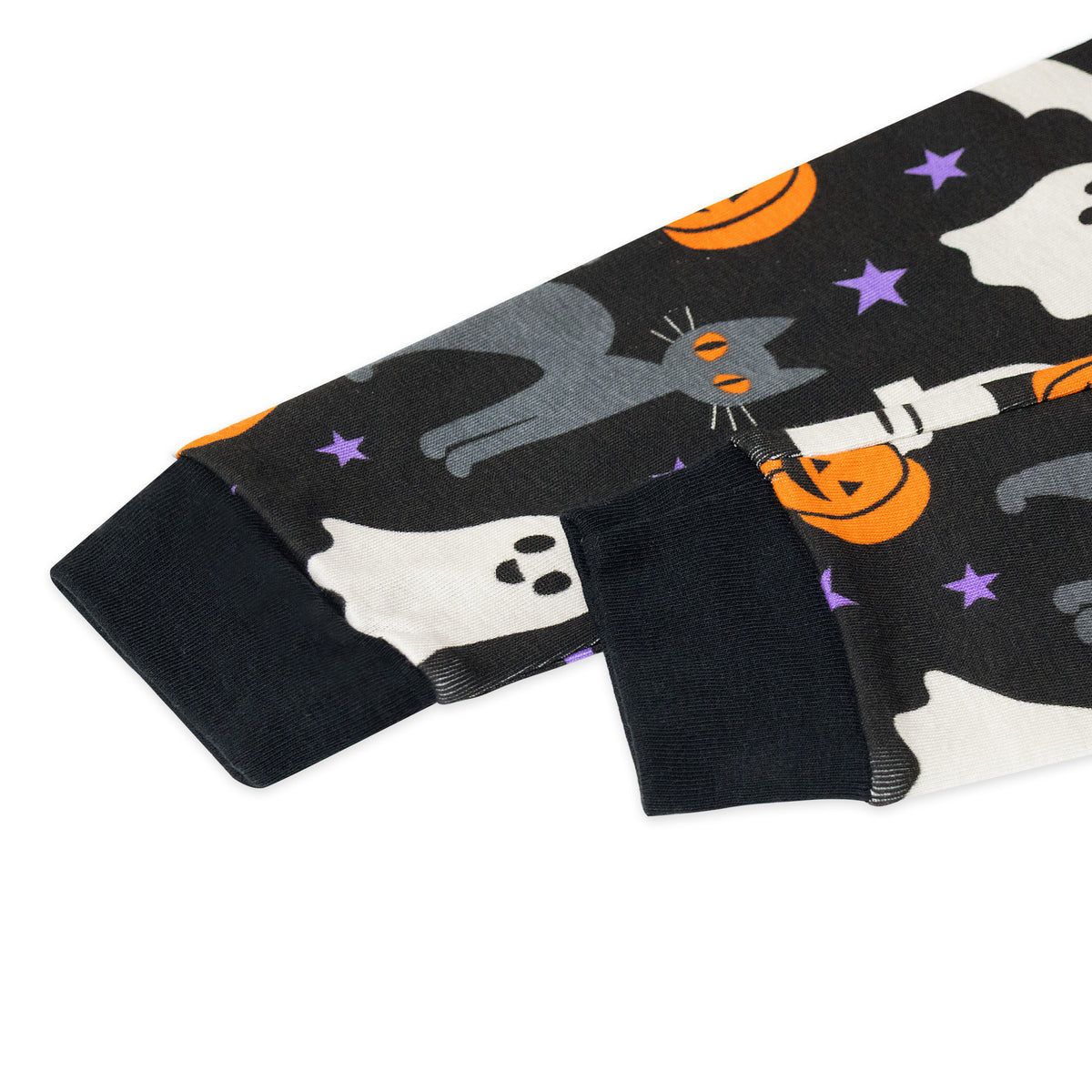 NIPAXO Toddler Boys Halloween Pajamas Black Cotton Spooky Ghost Cat Sleepwear Set Long Sleeve Ribbed Outfits for Kids