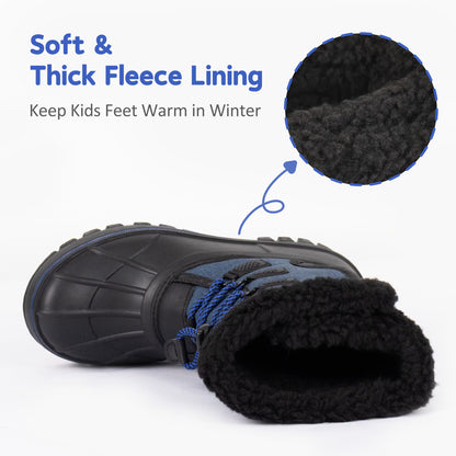 NIPAXO Kids Snow Boots Waterproof Winter Boots Blue Fabric Upper Faux Fur Cuff Slip Resistant Outdoor Winter Boots for Boys Girls