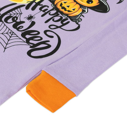 NIPAXO Halloween Girls Pajamas Set Pumpkin & Skull Graphic Long Sleeve Cotton Sleepwear for Kids