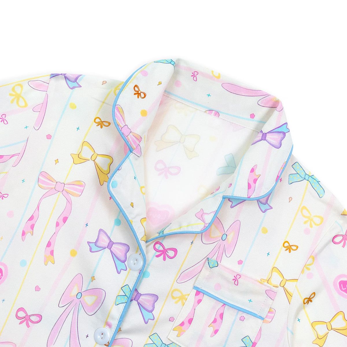 NIPAXO Girls Pajamas Set Long Sleeve Button-Down Cute Bow & Heart Print Sleepwear with Blue Piping for Toddler Little Girls