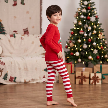 NIPAXO Kids Christmas Pajamas Set Long Sleeve Santa Graphic Top and Red White Striped Pants Holiday Sleepwear for Girls Boys