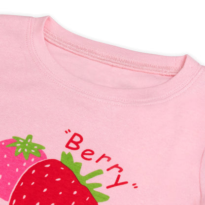 NIPAXO Girls Pajamas Set Long Sleeve Cute Strawberry Print Casual Sleepwear with Pink Base for Toddler Little Girls