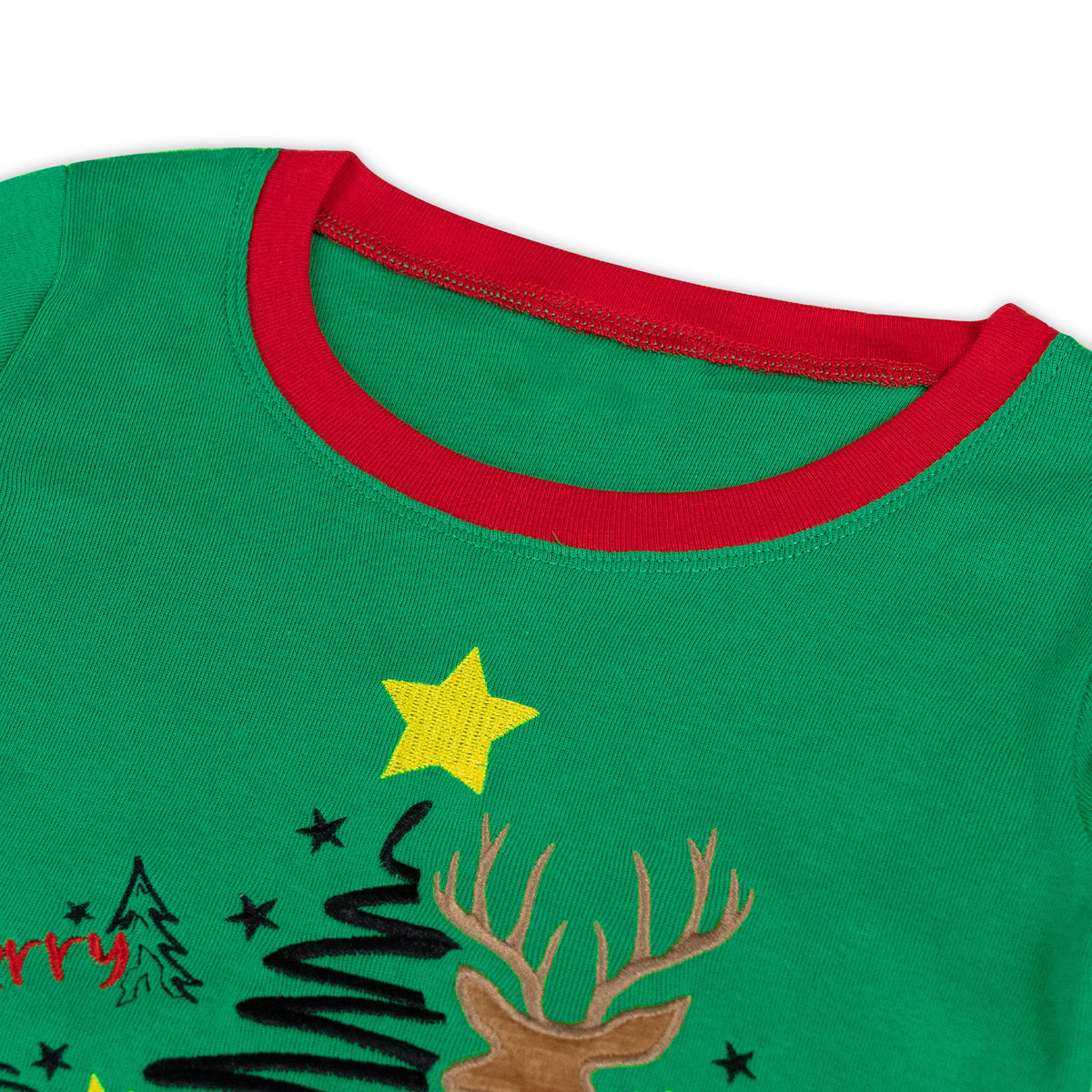NIPAXO Kids Christmas Pajamas Set Long Sleeve Embroidered Reindeer & "Merry Christmas" Graphic Holiday Sleepwear with Fair Isle Stripe Pants for Boys and Girls