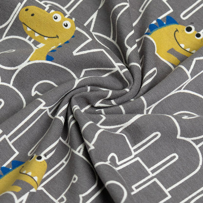 NIPAXO Boys Pajamas Set Long Sleeve Dinosaur Letter Print Casual Sleepwear with Blue Trim for Toddler Little Boys