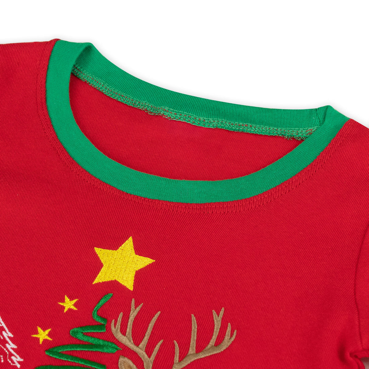 NIPAXO Kids Christmas Pajamas Set Long Sleeve Embroidered Reindeer & "Merry Christmas" Graphic Holiday Sleepwear with Fair Isle Stripe Pants
