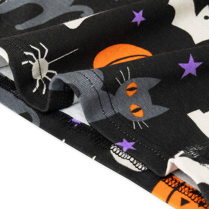 NIPAXO Toddler Boys Halloween Pajamas Black Cotton Spooky Ghost Cat Sleepwear Set Long Sleeve Ribbed Outfits for Kids