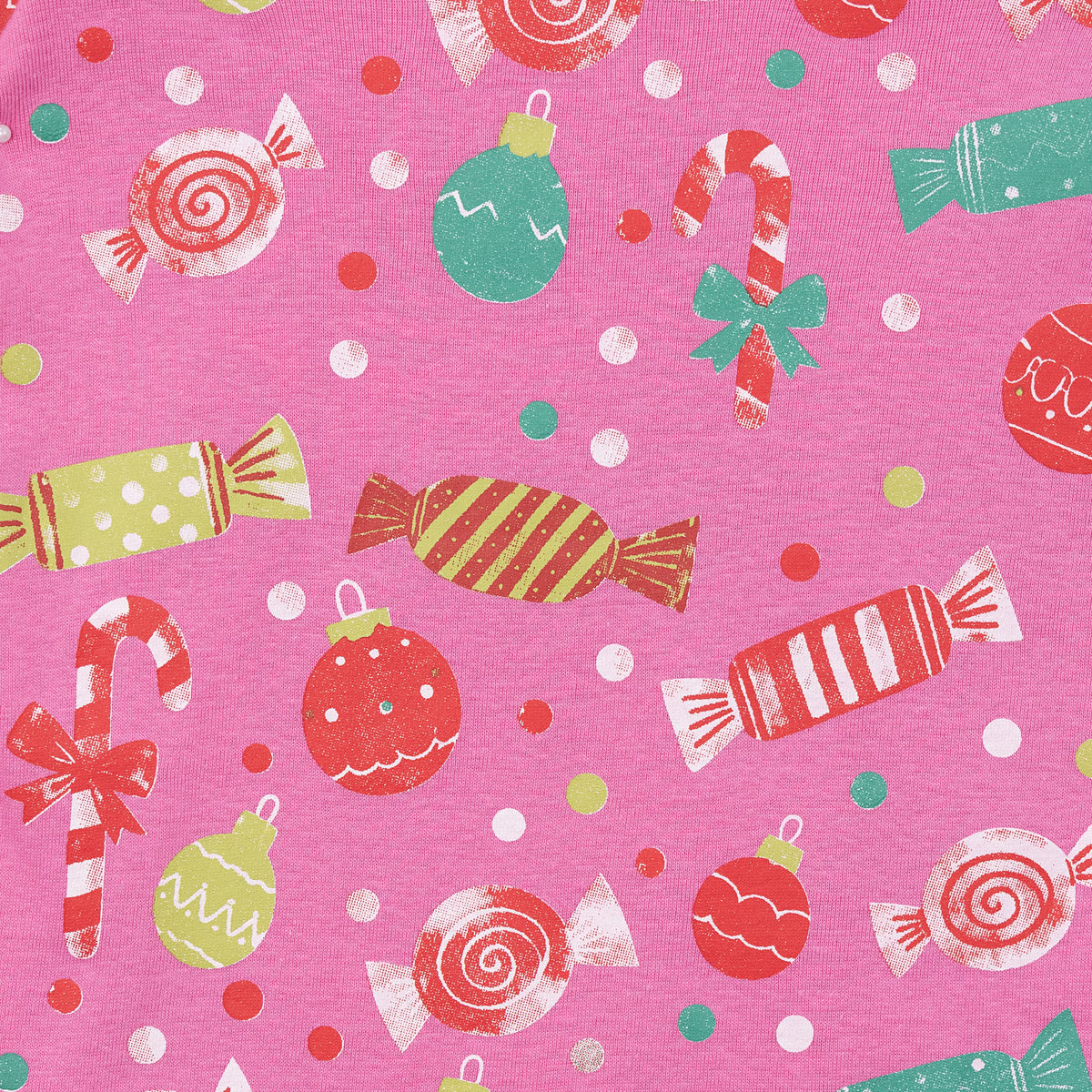 NIPAXO Girls Pajamas Set Soft Cotton Sweet Candy Cane Print Long Sleeve Top with Matching Pants for Kids