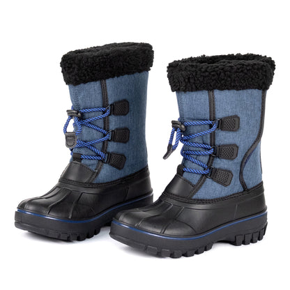 NIPAXO Kids Snow Boots Waterproof Winter Boots Blue Fabric Upper Faux Fur Cuff Slip Resistant Outdoor Winter Boots for Boys Girls