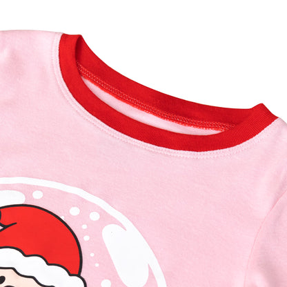 NIPAXO Girls Christmas Pajamas Set Long Sleeve Snow Globe Santa Graphic Top and Matching Print Pants Sleepwear for Kids