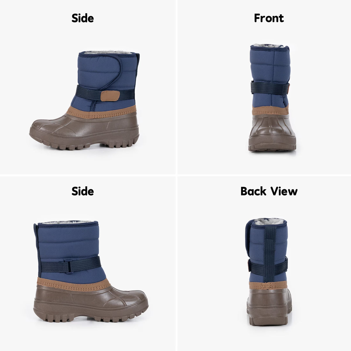 NIPAXO Kids Snow Boots Waterproof Winter Boots Blue and Brown Faux Fur Lined Hook and Loop Cold Weather Outdoor Shoes for Boys Girls