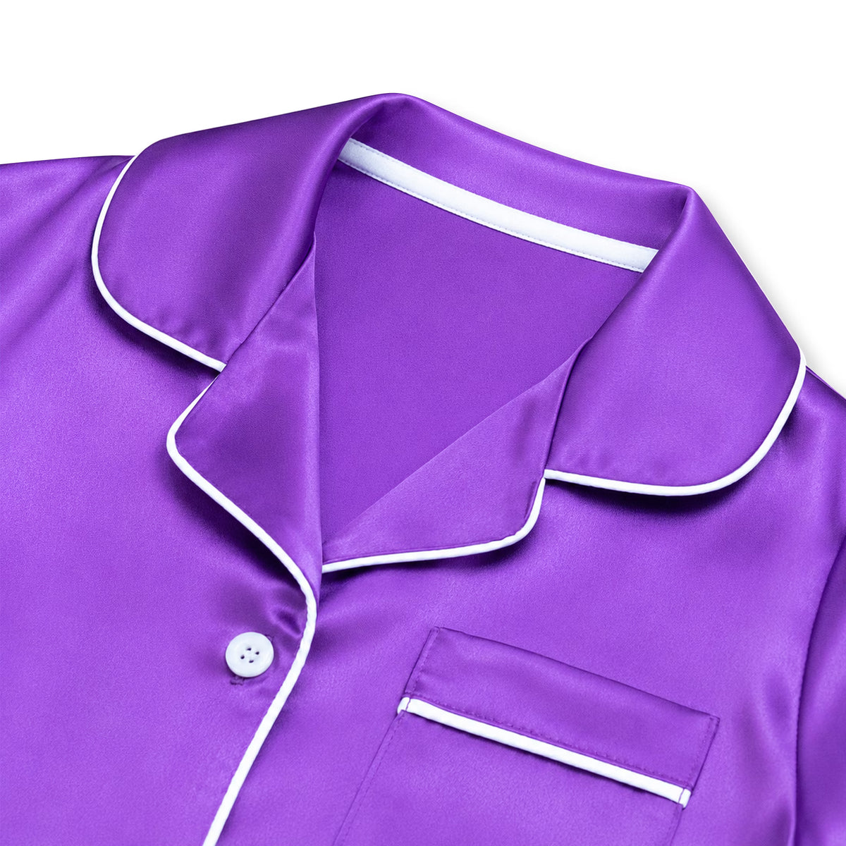 NIPAXO Girls Pajamas Set Short Sleeve Button-Down Solid Purple Piping Shorts Sleepwear Satin for Kids
