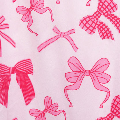 NIPAXO Girls Pajamas Set Long Sleeve Button-Down Top and Pants Silk Satin with Cute Pink Bows Print Sleepwear for Kids