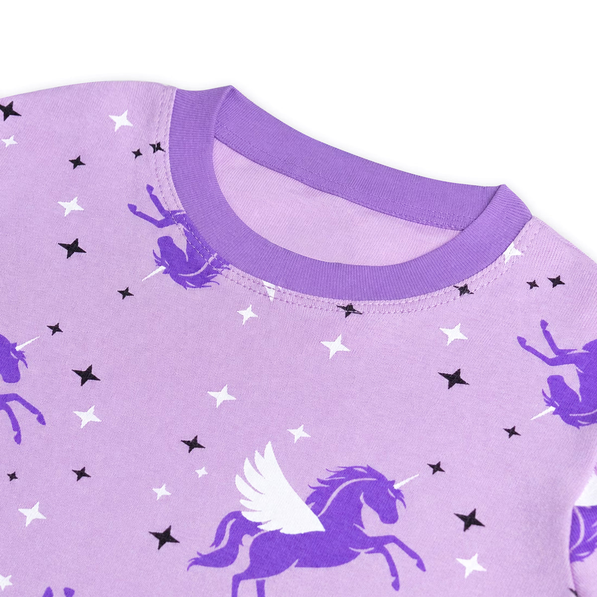 NIPAXO Girls Pajamas Set Long Sleeve Magical Unicorn Star Print Casual Sleepwear with Purple Trim for Toddler Little Girls
