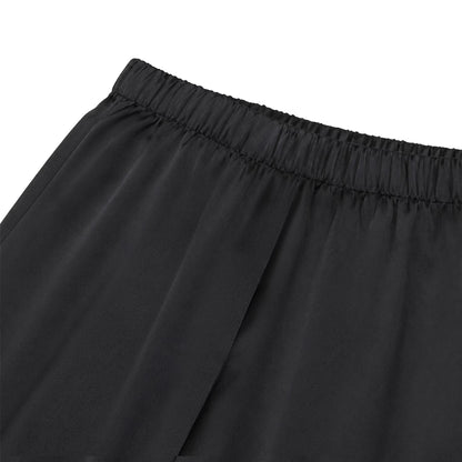 NIPAXO Girls Pajamas Set Short Sleeve Button-Down Solid Black Piping Long Pants Sleepwear Satin for Kids