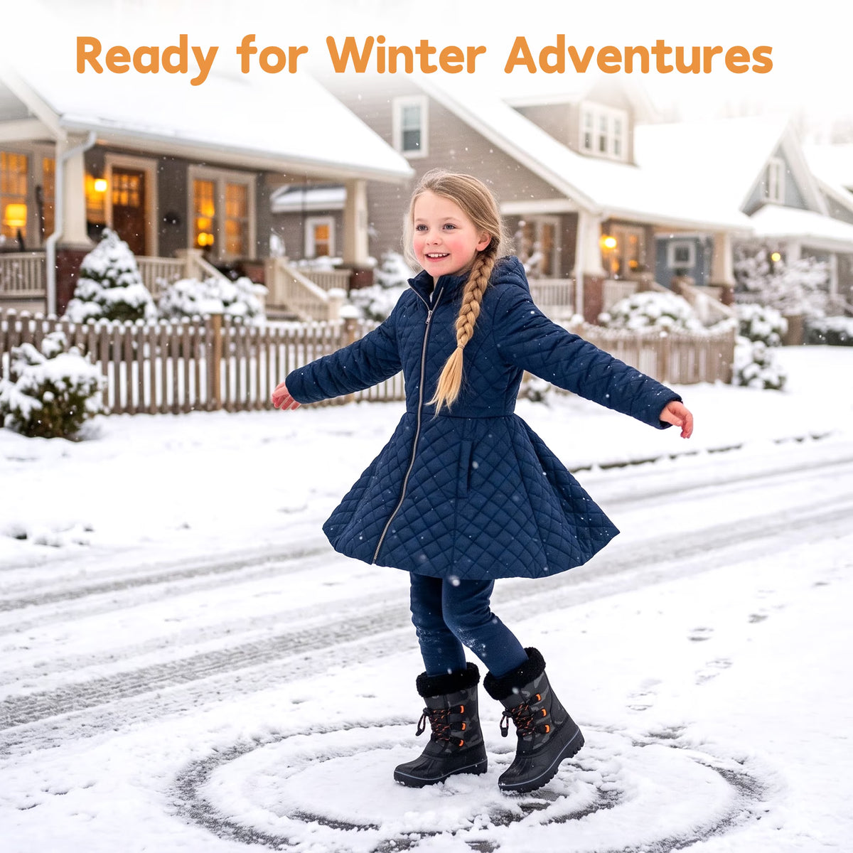 NIPAXO Kids Snow Boots Waterproof Winter Boots Black Camo Orange Accents Sherpa Collar Bungee Lacing Outdoor Cold Weather Winter Boots for Boys Girls