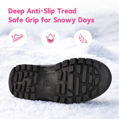 NIPAXO Girls Snow Boots Waterproof Winter Boots Black and Hot Pink Colorblock Faux Fur Trim Outdoor Winter Boots for Kids