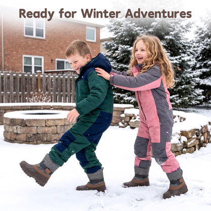 NIPAXO Kids Snow Boots Waterproof Duck Boot Style with Insulated Quilted Upper and Hook-and-Loop Closure Winter Boots for Boys Girs