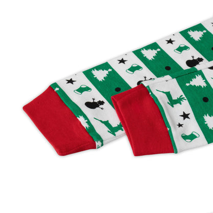 NIPAXO Kids Christmas Pajamas Set Long Sleeve Embroidered Reindeer & "Merry Christmas" Graphic Holiday Sleepwear with Fair Isle Stripe Pants for Boys and Girls