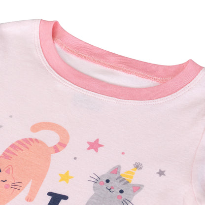 NIPAXO Girls Pajamas Set Long Sleeve "I Like Cats" Graphic Top and Paw Print Pants Sleepwear for Kids