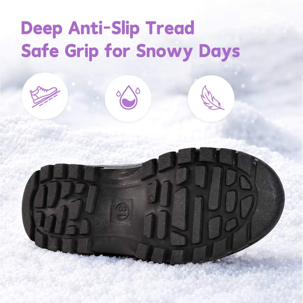 NIPAXO Kids Snow Boots Waterproof Winter Boots Grey and Black Purple Accents Sherpa Collar Bungee Lacing Outdoor Cold Weather Winter Boots for Boys Girls