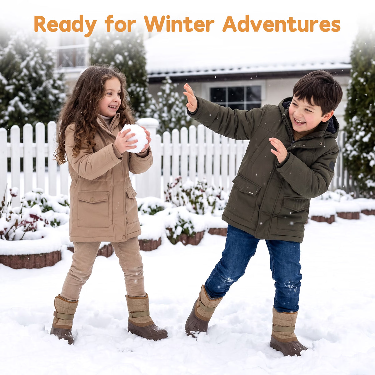 NIPAXO Kids Snow Boots Waterproof Duck Boot Style with Insulated Quilted Upper and Hook-and-Loop Closure Winter Boots for Boys Girs