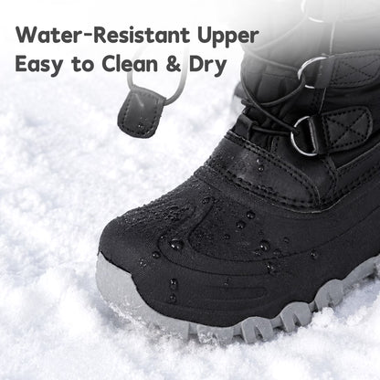 NIPAXO Kids Snow Boots Waterproof Winter Boots All Black Faux Fur Collar Bungee Lacing Outdoor Cold Weather Winter Boots for Boys Girls