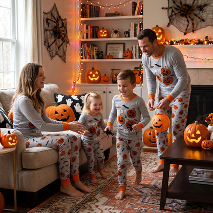NIPAXO Family Matching Halloween Pajamas Set Spooky Cute Skeleton & Pumpkin Graphic for Adults, Kids & Toddlers