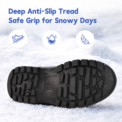 NIPAXO Kids Snow Boots Waterproof Winter Boots Blue Fabric Upper Faux Fur Cuff Slip Resistant Outdoor Winter Boots for Boys Girls