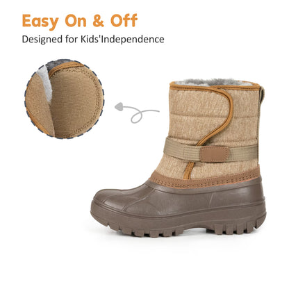 NIPAXO Kids Snow Boots Waterproof Duck Boot Style with Insulated Quilted Upper and Hook-and-Loop Closure Winter Boots for Boys Girs