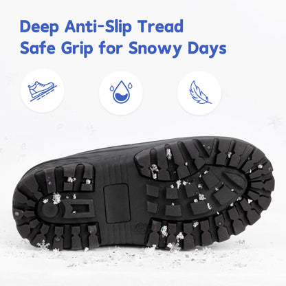 NIPAXO Kids Snow Boots Waterproof Winter Boots Blue Textured Fabric Upper Bungee Lacing Slip Resistant Outdoor Winter Boots for Boys Girls
