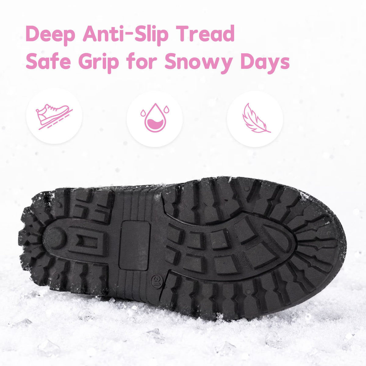 NIPAXO Girls Snow Boots Waterproof Winter Boots Grey Quilted Fabric Upper Pink Speckled Bungee Lacing Outdoor Winter Boots for Kids